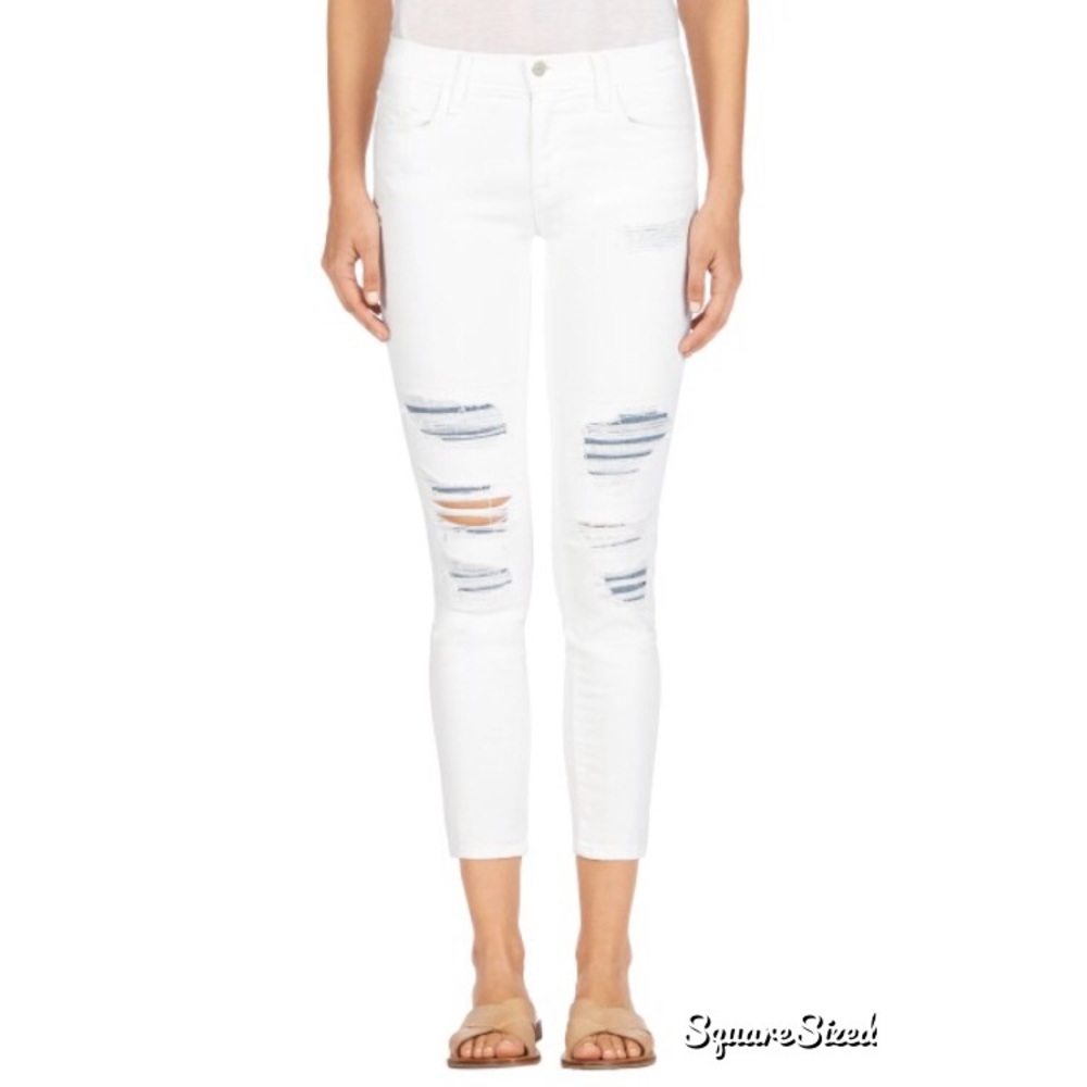 EUC J Brand 835 Mid Rise Capri White Distressed 24